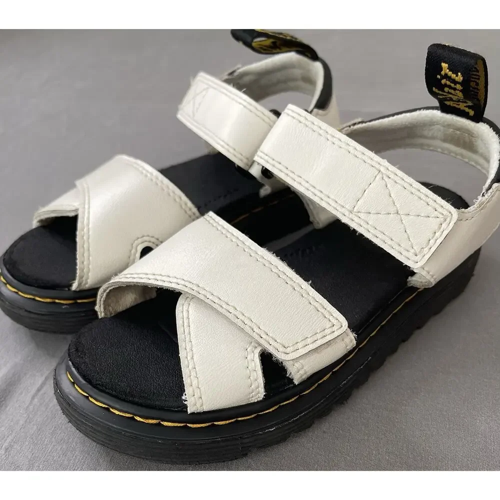 Dr. Martens Youth Size 12 White Leather Strap Sandals AirWair Great Condition